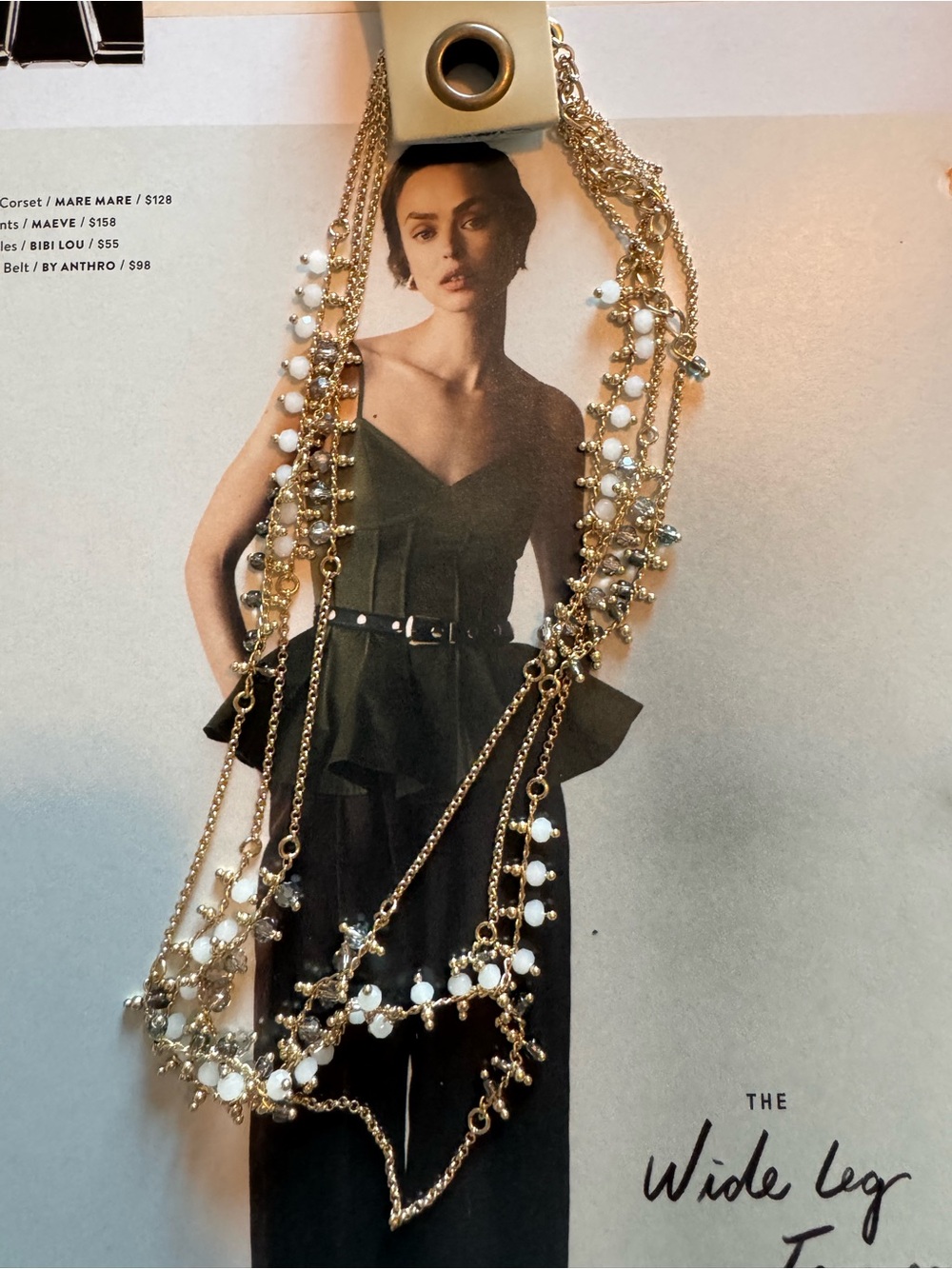 Anthropologie Gold  3 strands layering Necklace with crystal Bead Accents - Picture 3 of 4